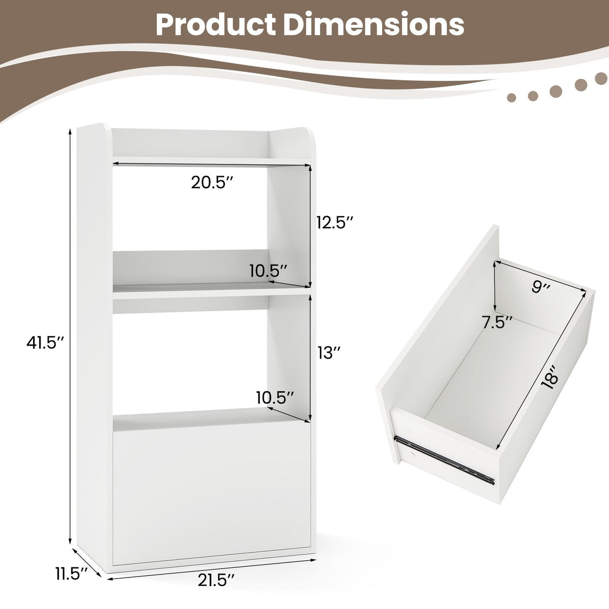 Freestanding Bookshelf with 3-Tier Open Shelf-White