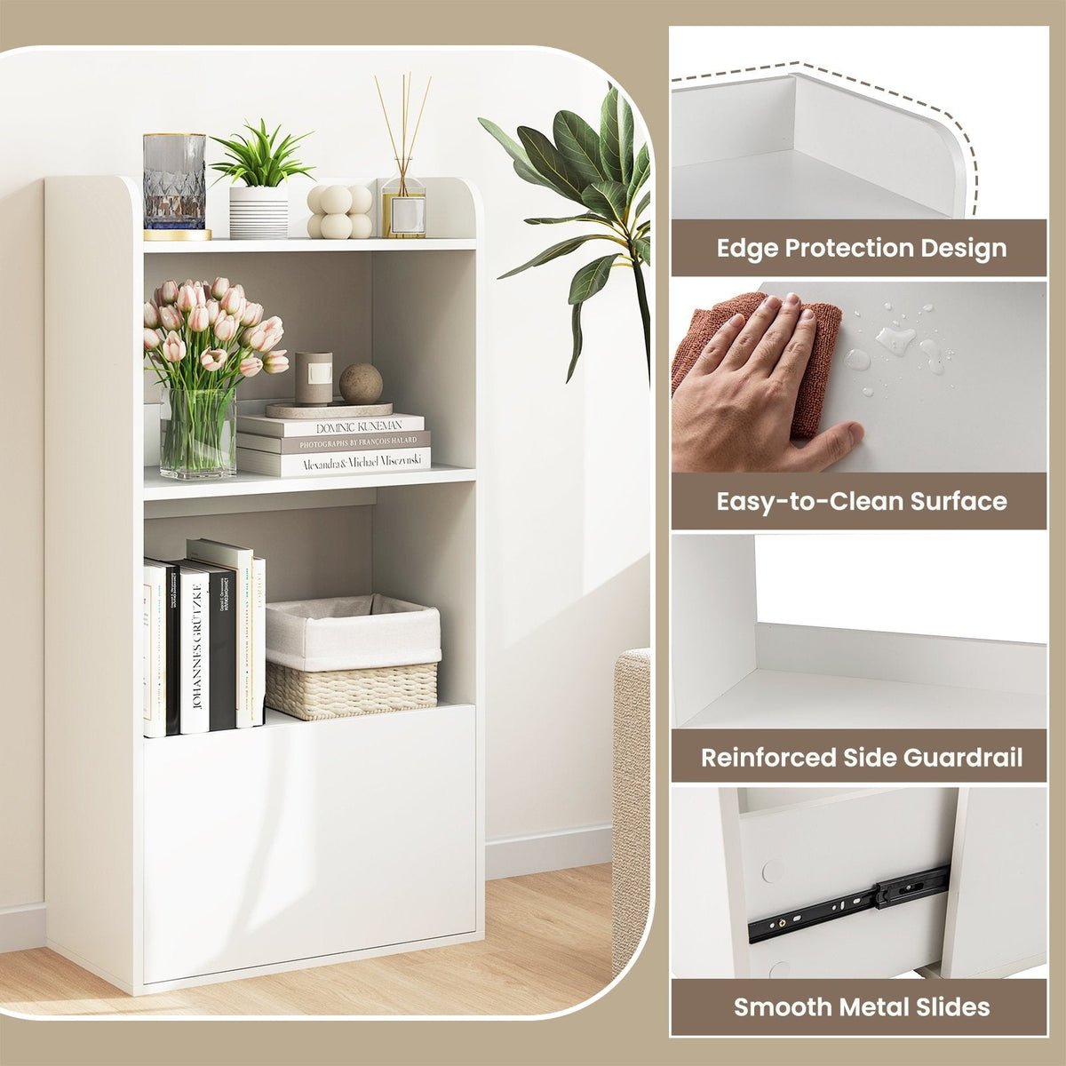 Freestanding Bookshelf with 3-Tier Open Shelf-White