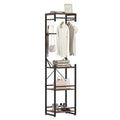 Freestanding Coat Rack with 4 Storage Shelves and 6 Hooks-Rustic Brown