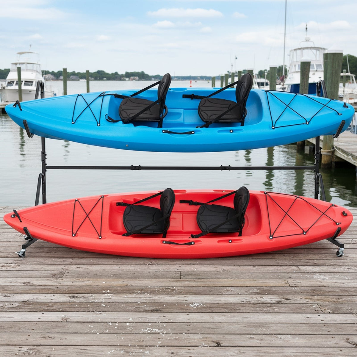 Freestanding Kayak Storage Rack with 6 Lockable Wheels-Black