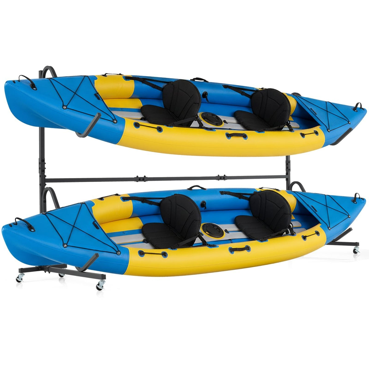 Freestanding Kayak Storage Rack with 6 Lockable Wheels-Black