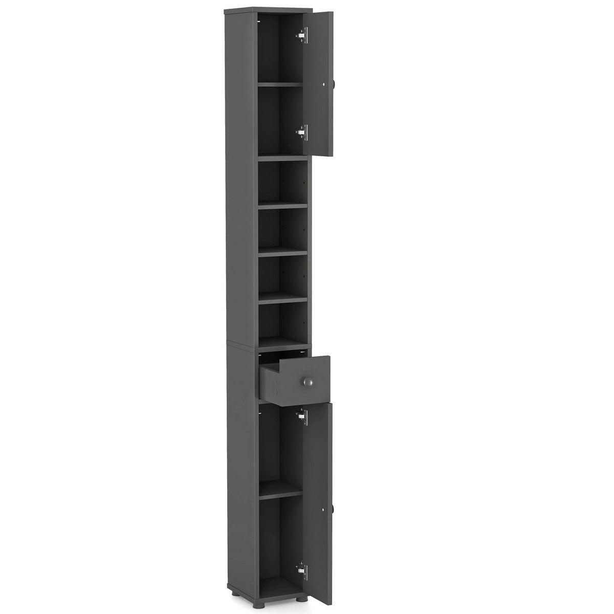 Freestanding Slim Bathroom Cabinet with Drawer and Adjustable Shelves-Gray
