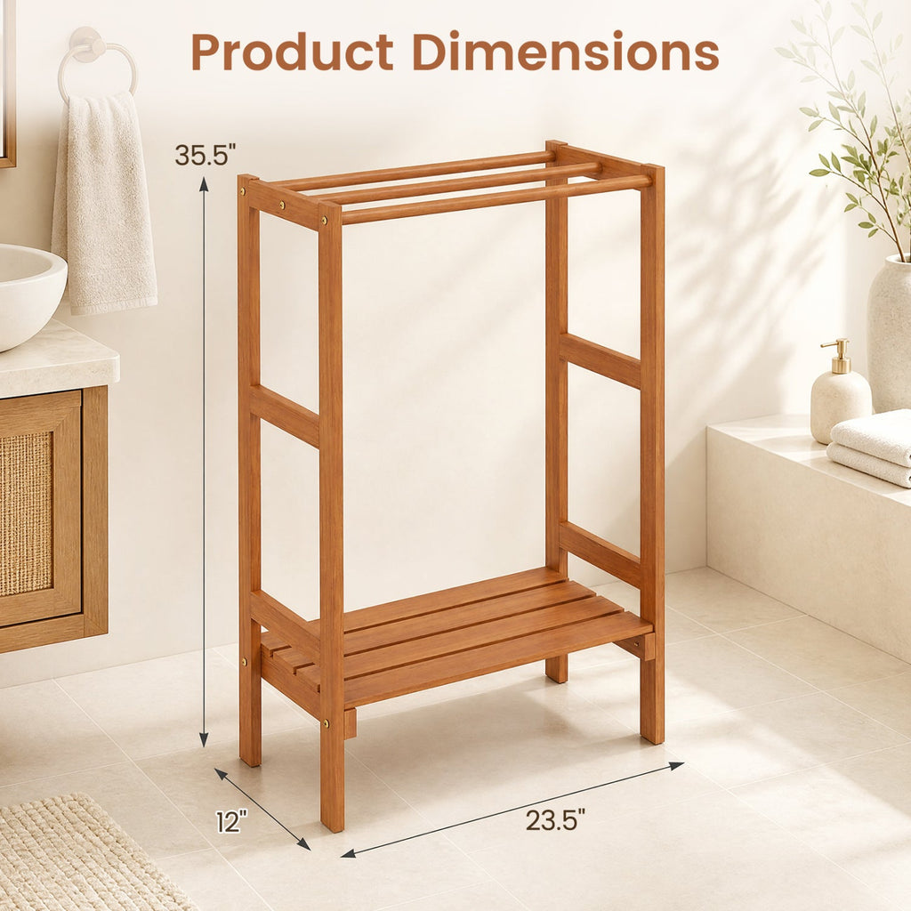 Freestanding Towel Rack with 3 Hanging Bars & Bottom Shelf for Bathroom Laundry