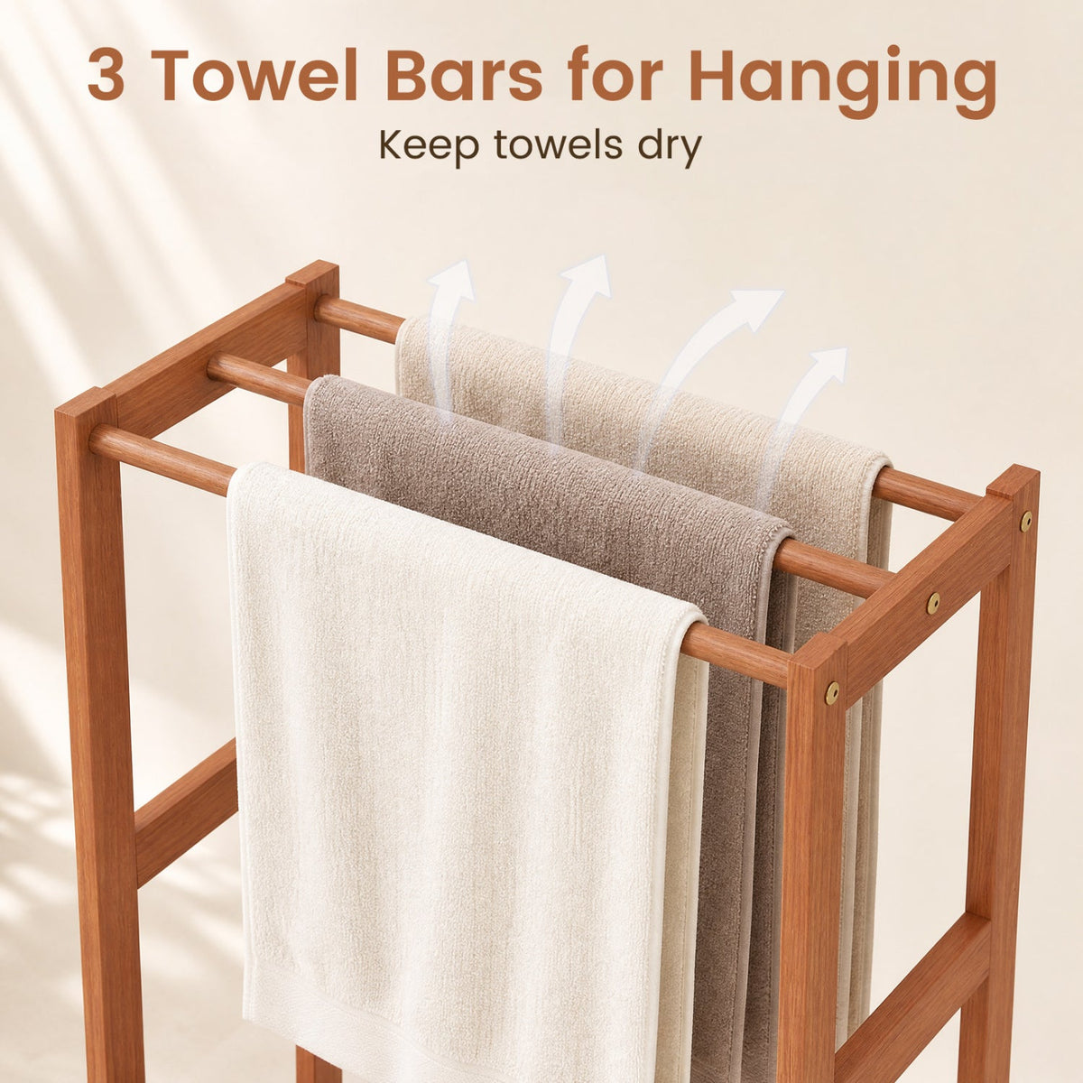 Freestanding Towel Rack with 3 Hanging Bars & Bottom Shelf for Bathroom Laundry