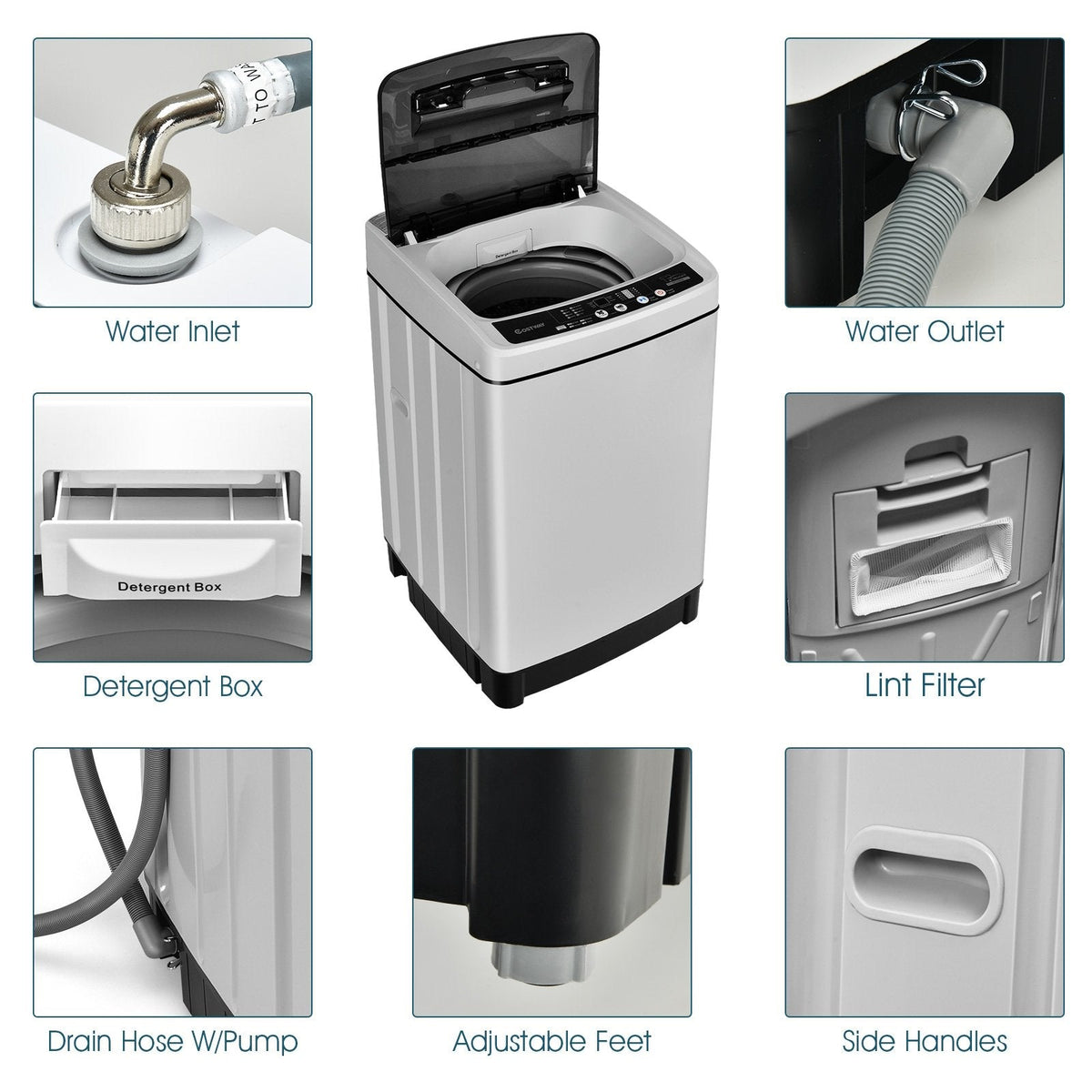 Full-Automatic Washing Machine 1.5 Cu.Ft 11 LBS Washer and Dryer-Gray