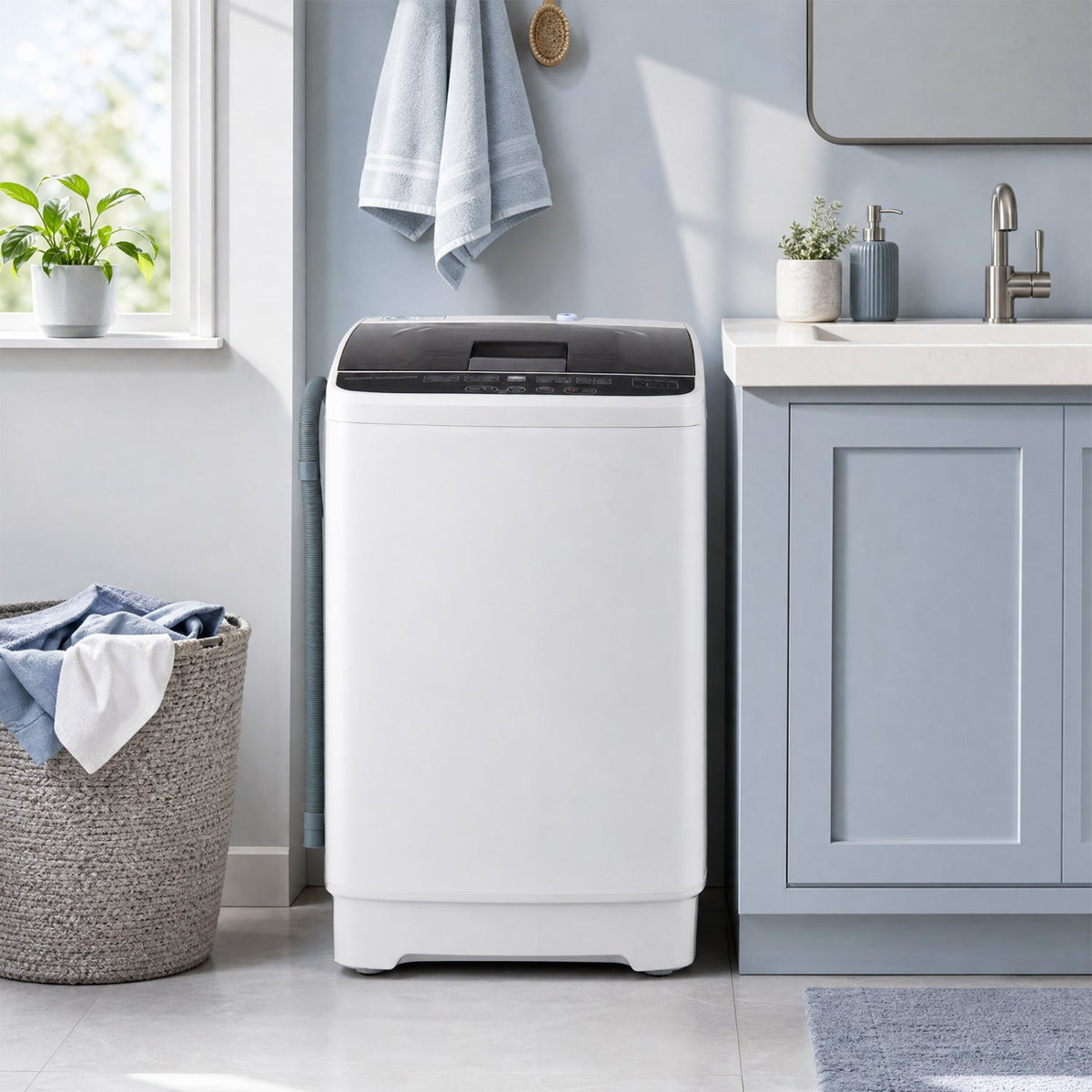 Full Automatic Washing Machine with 8 Preset Programs 6 Water Levels and Built-in Drain Pump-White