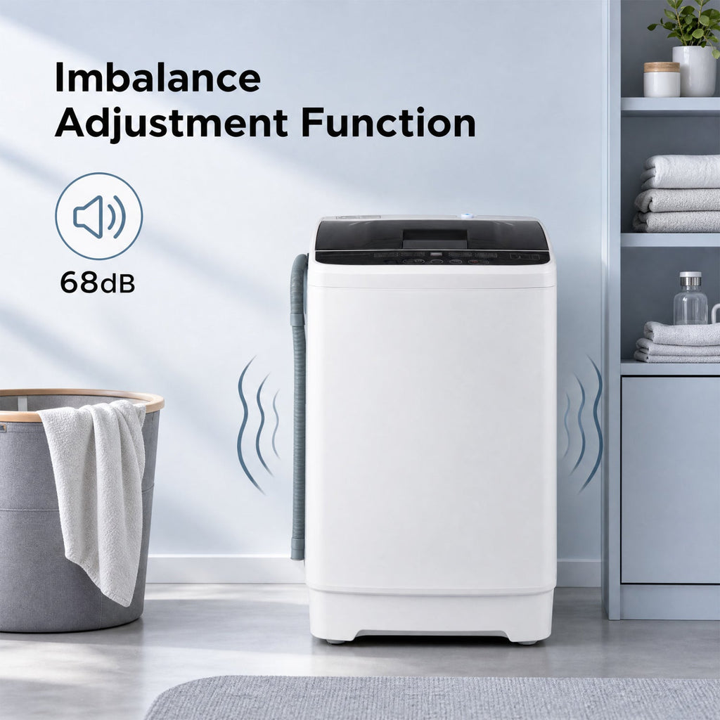 Full Automatic Washing Machine with 8 Preset Programs 6 Water Levels and Built-in Drain Pump-White