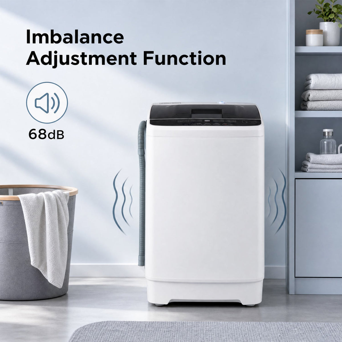 Full Automatic Washing Machine with 8 Preset Programs 6 Water Levels and Built-in Drain Pump-White