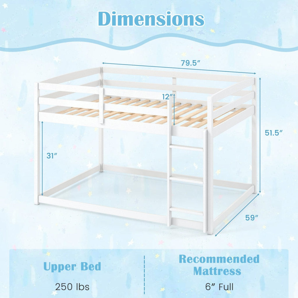 Full Over Full Bunk Bed Low-to-ground Bunk Bed-White