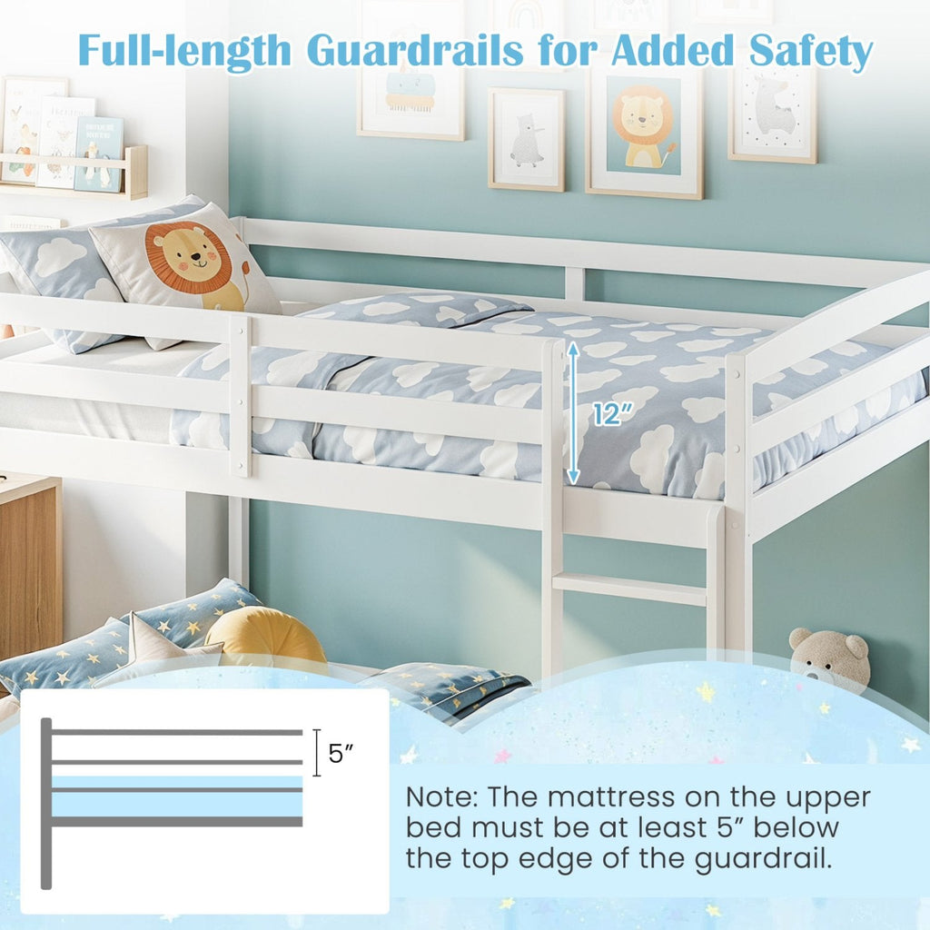 Full Over Full Bunk Bed Low-to-ground Bunk Bed-White