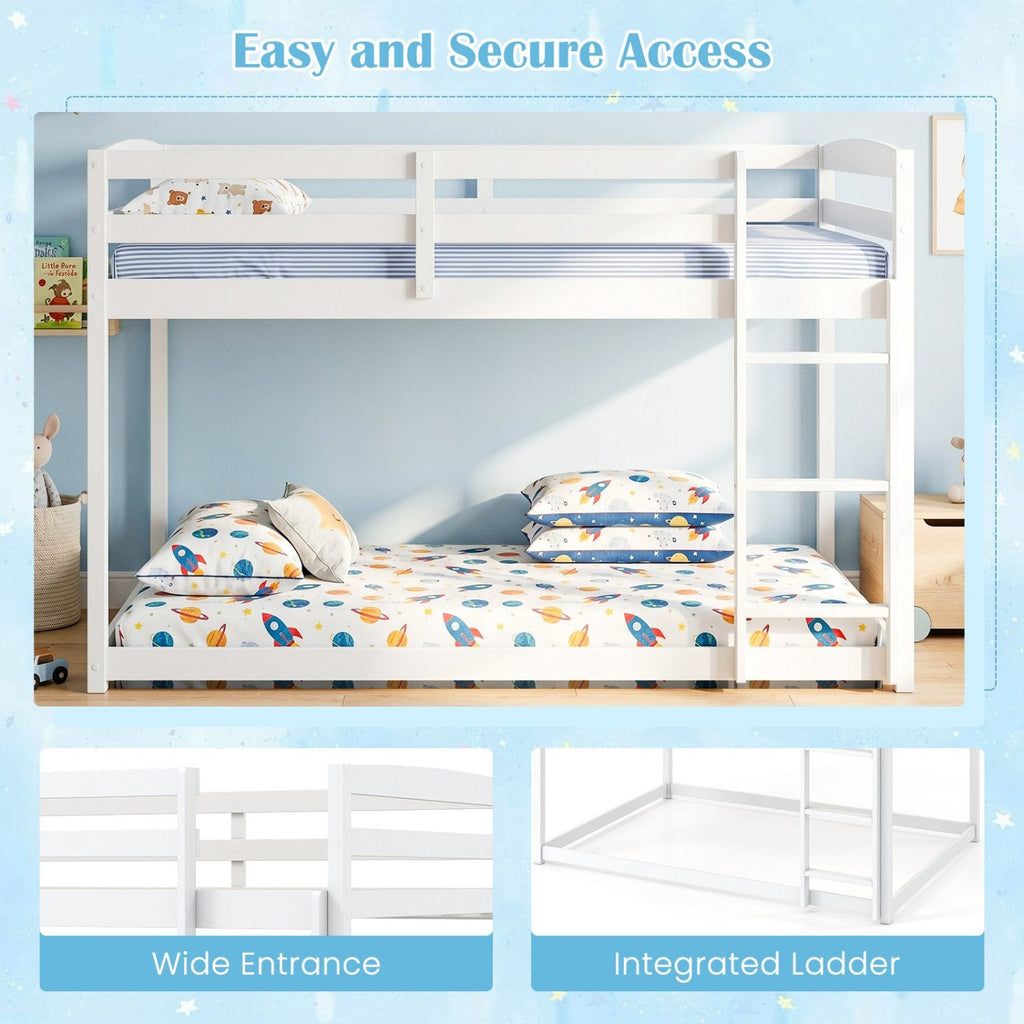 Full Over Full Bunk Bed Low-to-ground Bunk Bed-White