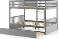Full over Full Bunk Bed Platform Wood Bed with Ladder-Gray