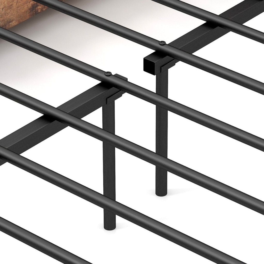 Queen Metal Bed Frame with 2 Tier Storage Headboard, Charging Station and 2 Drawers