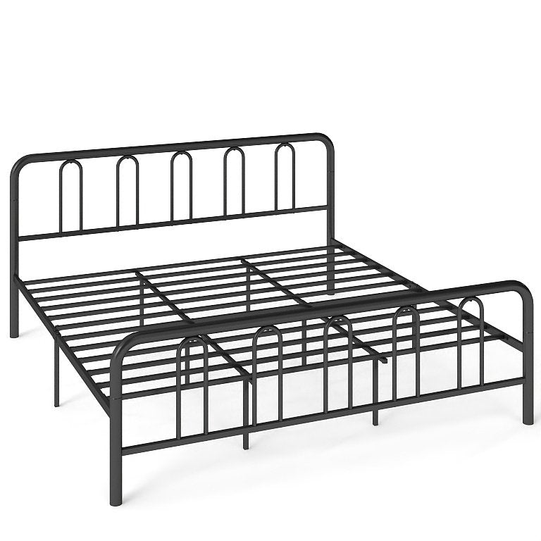 King Size Metal Bed Frame with Arched Headboard and Footboard, 12.5 Inch Clearance, Black