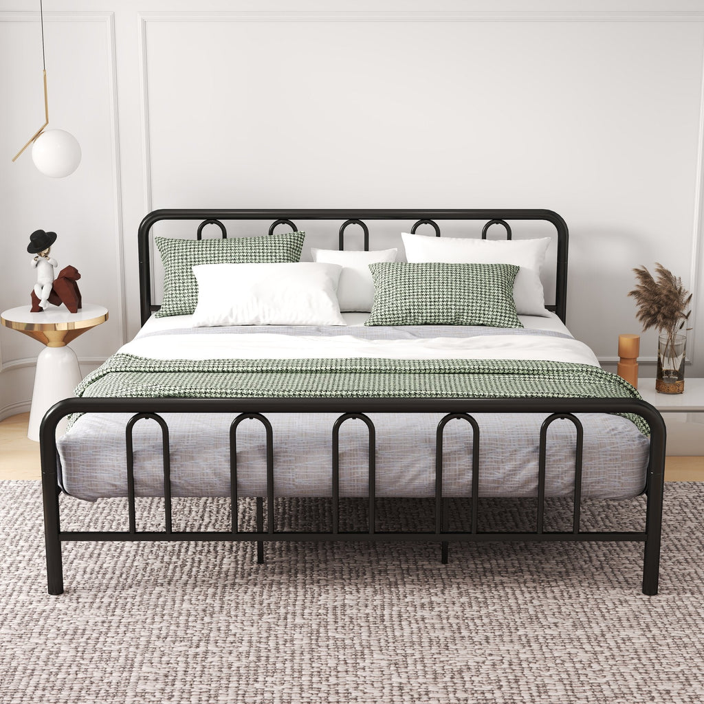 King Size Metal Bed Frame with Arched Headboard and Footboard, 12.5 Inch Clearance, Black
