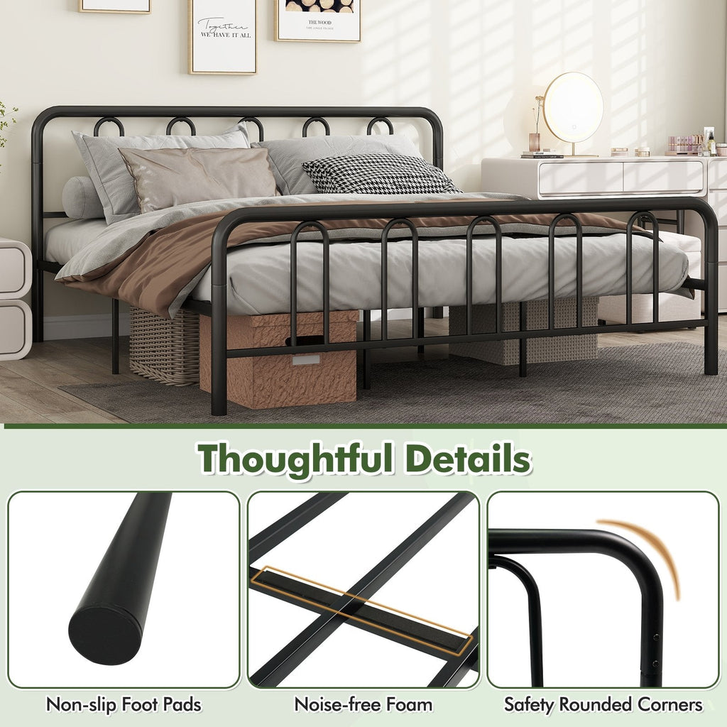King Size Metal Bed Frame with Arched Headboard and Footboard, 12.5 Inch Clearance, Black