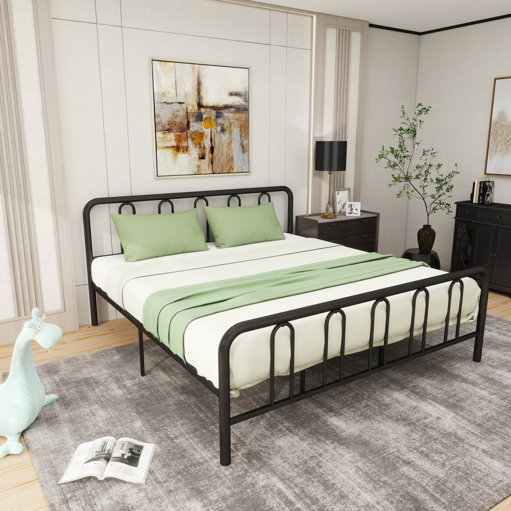 King Size Metal Bed Frame with Arched Headboard and Footboard, 12.5 Inch Clearance, Black