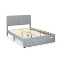 Queen Upholstered Bed with Adjustable Headboard and One 45.5 Inch Slide-Out Drawer, Grey