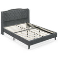 Full Size Upholstered Platform Bed with Button Tufted Wingback Headboard and 12 Wooden Slats