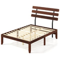 Full Size 15.5 Inch Solid Wood Platform Bed with Sloped Retro Headboard and 12 Inch Clearance