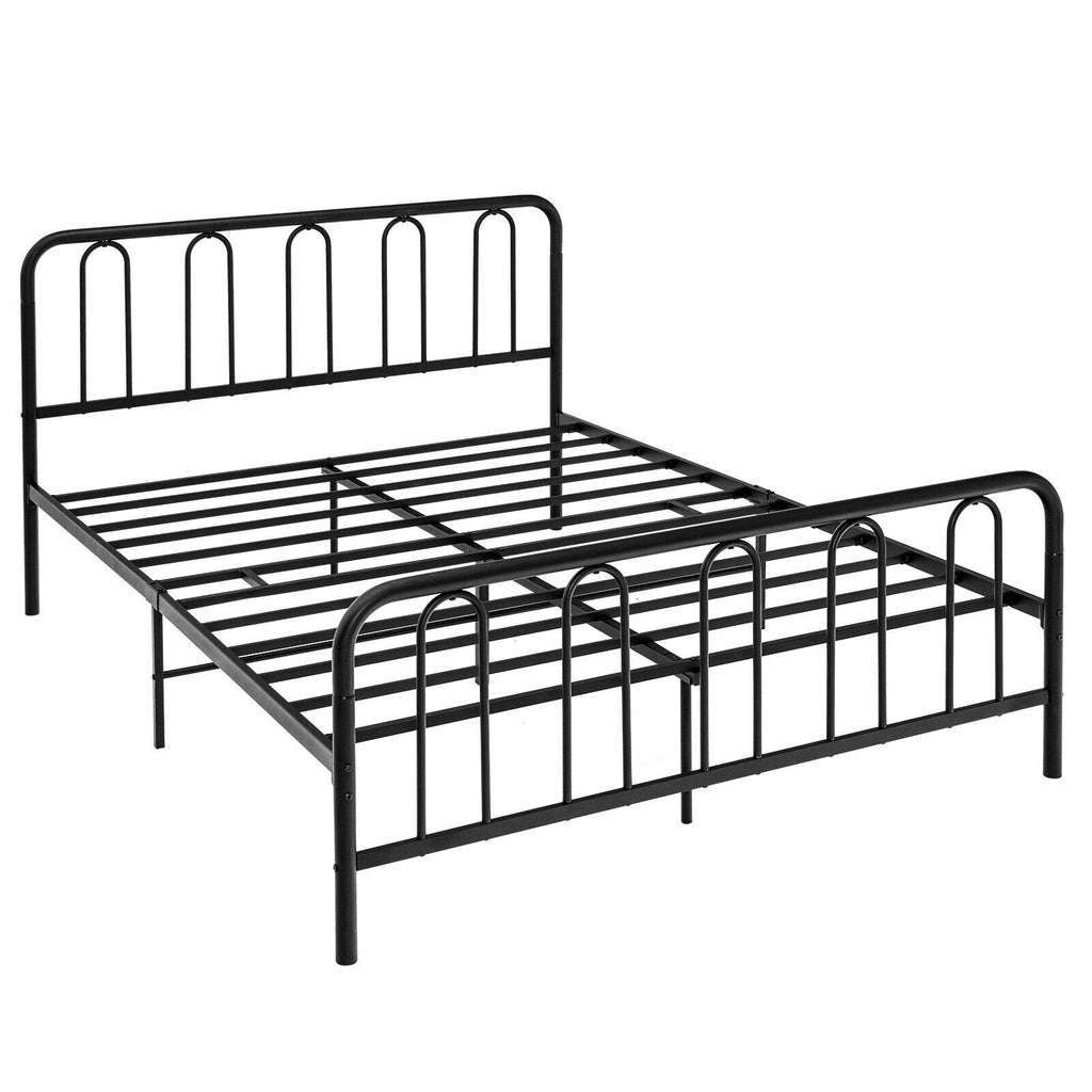 Queen Metal Bed Frame with Arched Headboard and Footboard, 1100 lb Capacity, Black