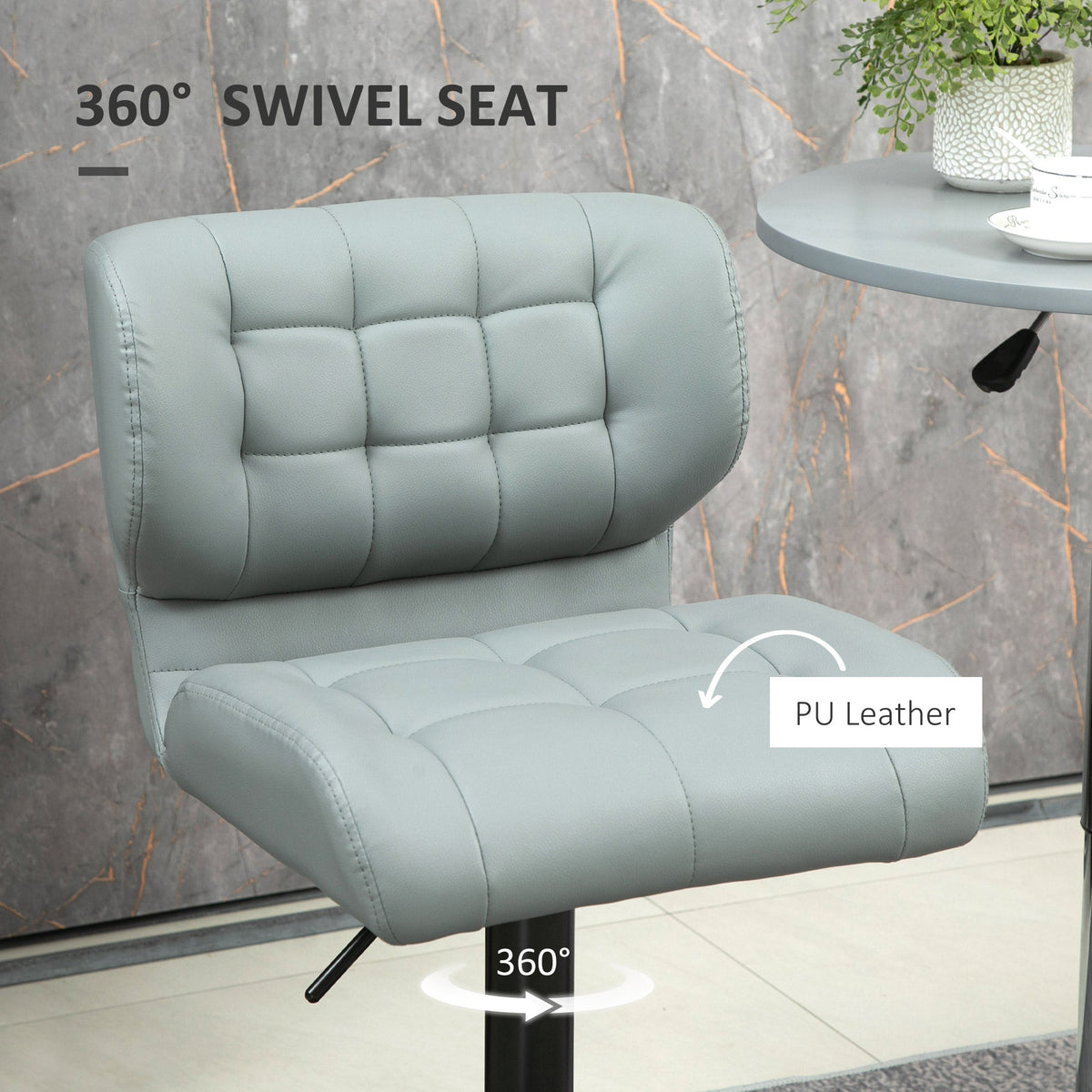 Swivel PU Leather Barstools Set of 2 Adjustable Bar Stools with Footrest Back for Kitchen Counter Dining Room Black