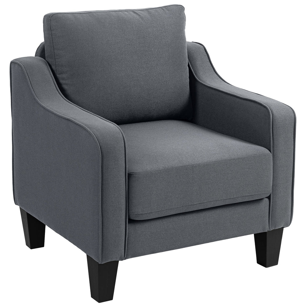 Armchair, Modern Accent Chair with Pocket Spring, Linen Upholstered, Thick Padded, Charcoal Grey