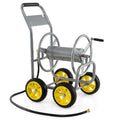Garden Hose Reel Cart 4 Wheels Heavy-Duty Metal Water Hose Organizer Portable-Silver