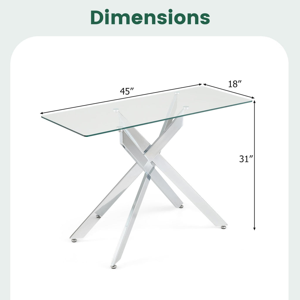 Glass Console Table Modern Entryway Table with Clear Tempered Glass Top-Silver