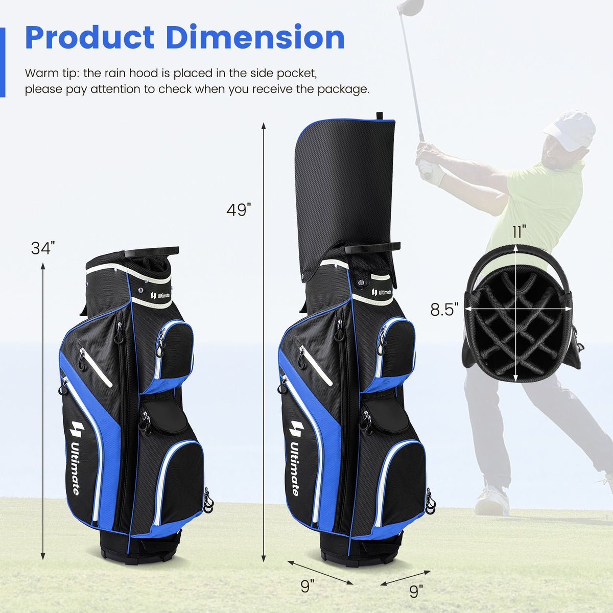 Golf Cart Bag with 14 Way Top Dividers-Blue