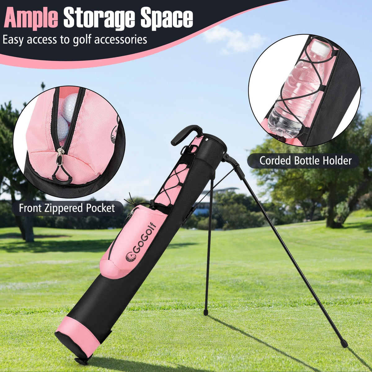 Golf Stand Bag Lightweight Golf Bag for The Driving Range-Pink