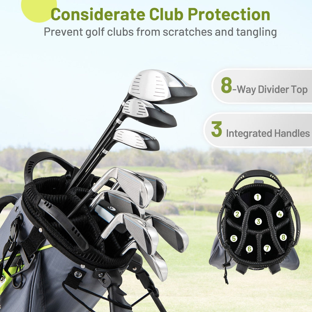 Golf Stand Bag Lightweight Golf Bag with 8 Way Top Dividers and 5 Zippered Pockets-Gray