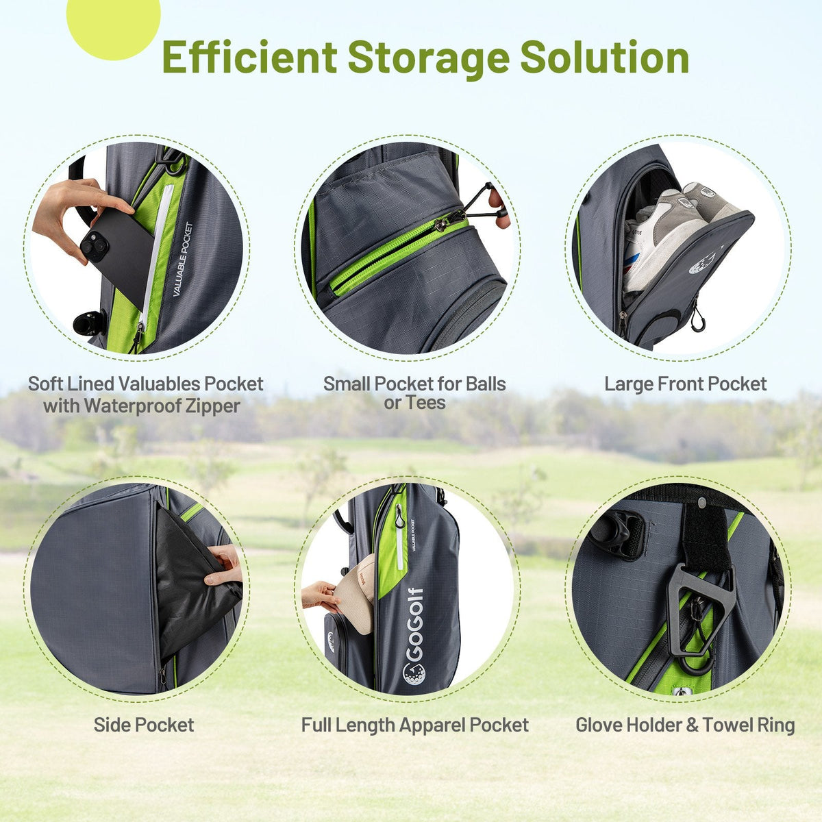 Golf Stand Bag Lightweight Golf Bag with 8 Way Top Dividers and 5 Zippered Pockets-Gray