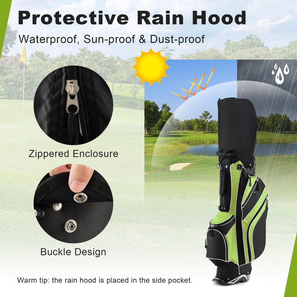 Golf Stand Cart Bag with 6 Way Divider Carry Pockets-Green