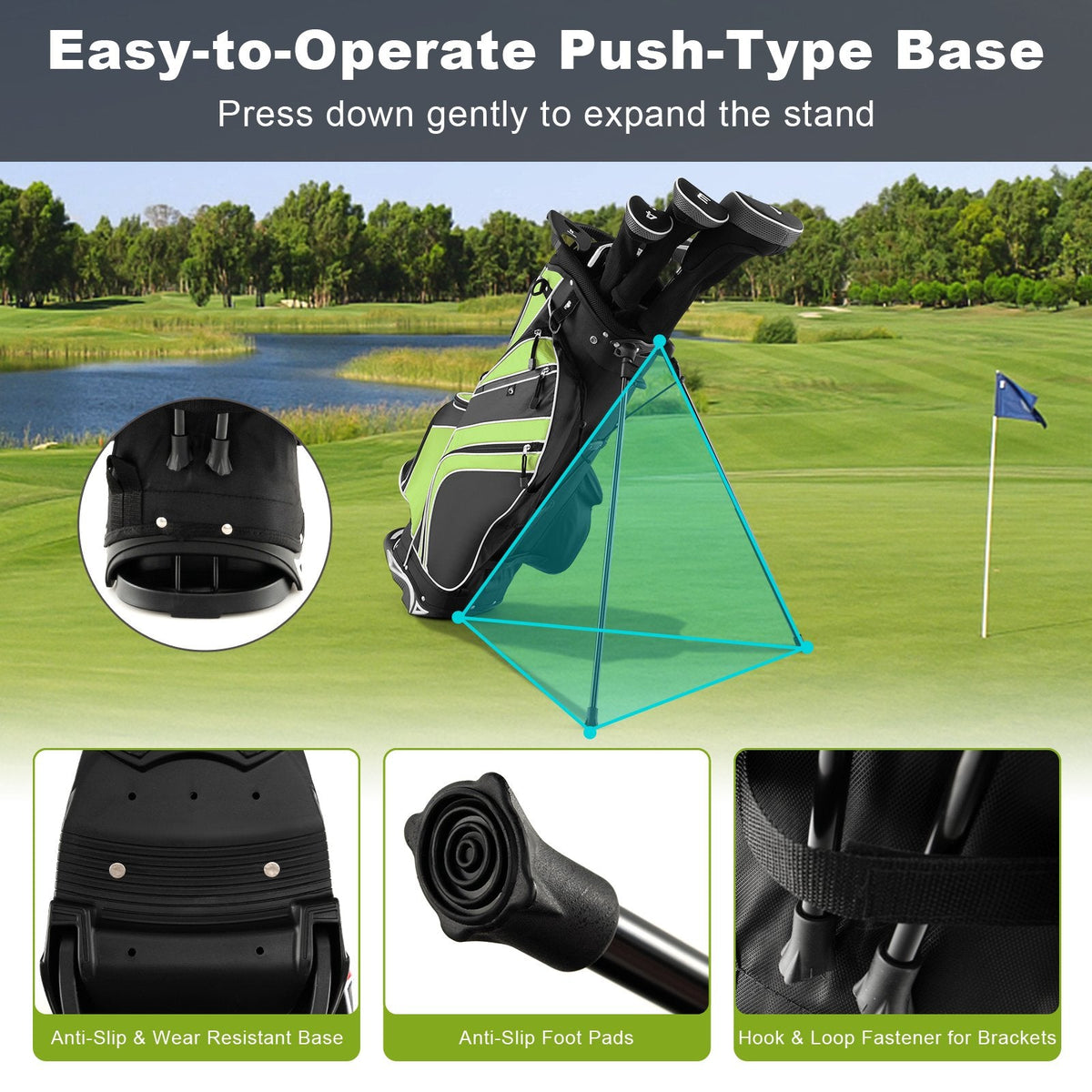 Golf Stand Cart Bag with 6 Way Divider Carry Pockets-Green