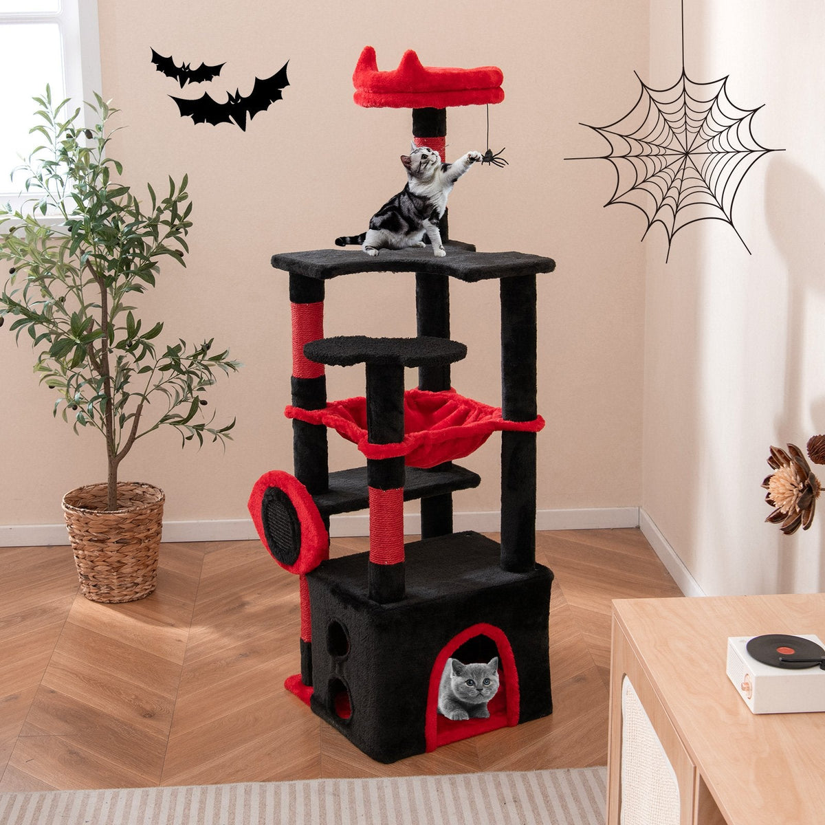 52 Inch Gothic Cat Tree with a Devil Eye Sisal Board and a Wide Hammock