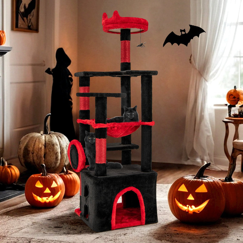 52 Inch Gothic Cat Tree with a Devil Eye Sisal Board and a Wide Hammock