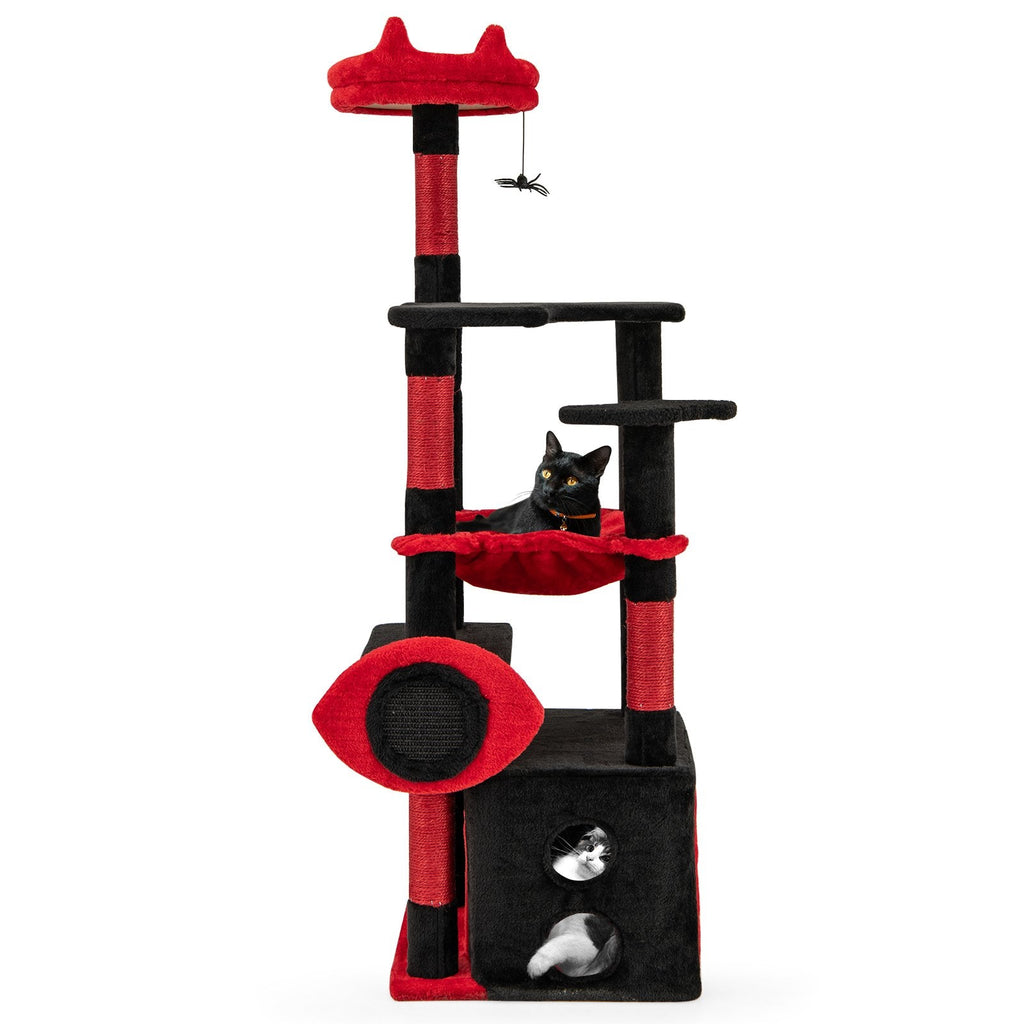 52 Inch Gothic Cat Tree with a Devil Eye Sisal Board and a Wide Hammock