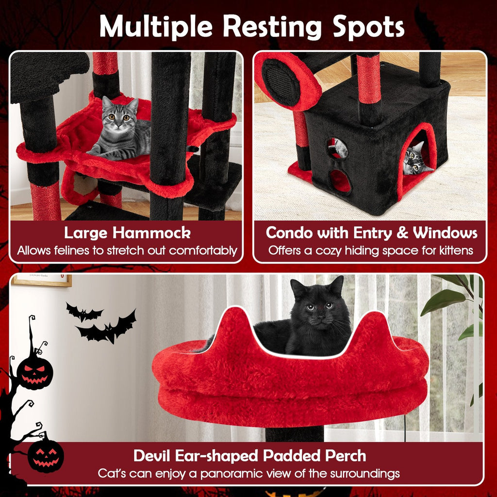 52 Inch Gothic Cat Tree with a Devil Eye Sisal Board and a Wide Hammock