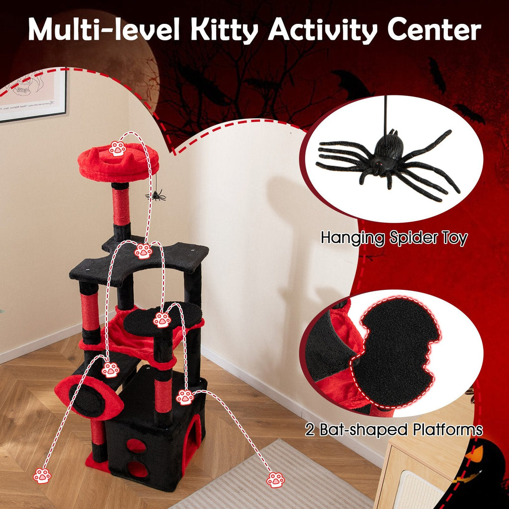 52 Inch Gothic Cat Tree with a Devil Eye Sisal Board and a Wide Hammock