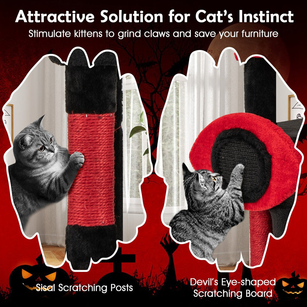 52 Inch Gothic Cat Tree with a Devil Eye Sisal Board and a Wide Hammock