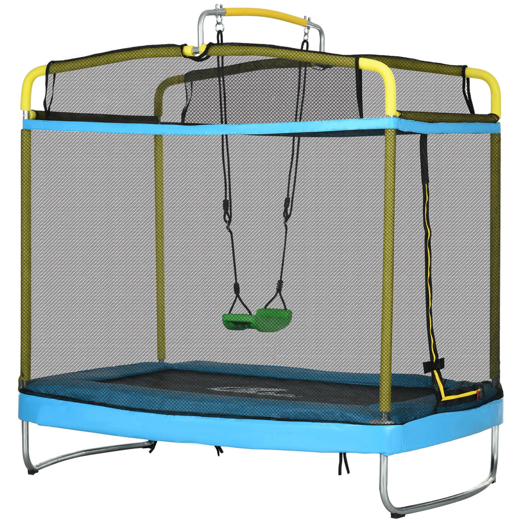 6.9FT Kids Trampoline with Safety Net, Gymnastics Bar, Swing, Toddler Trampoline for 3-6 Years Old Outdoor