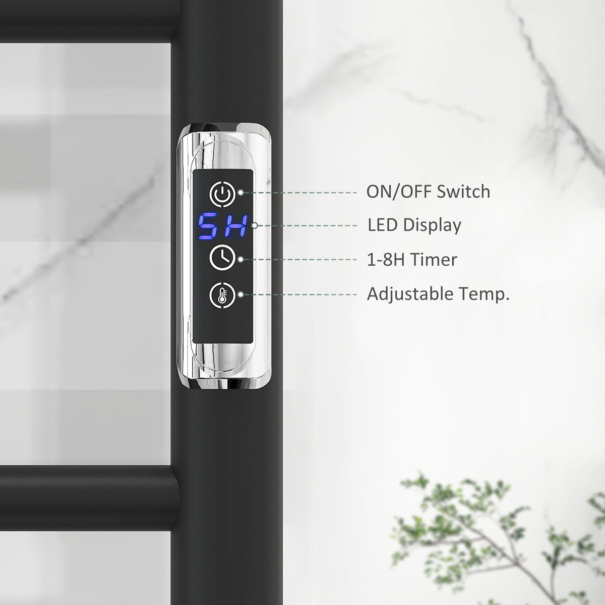 Wall Mounted Heated Towel Rack 10-Bar Electric Towel Warmer with Timer Adjustable Temperature Plug-in