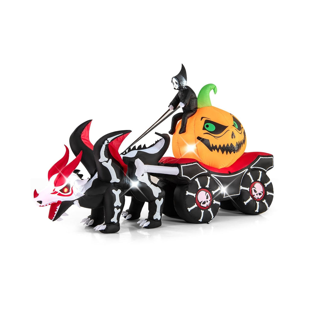 Halloween Inflatable LED Lighted Carriage with Pumpkin and Skeleton Dragon