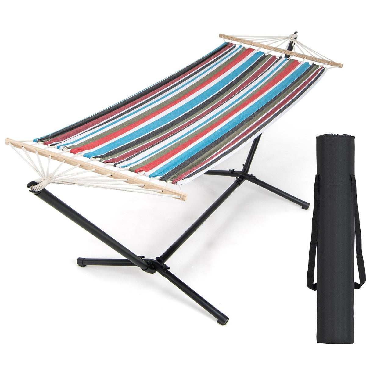 Poly Cotton Hammock with a Metal Stand and a Carrying Bag