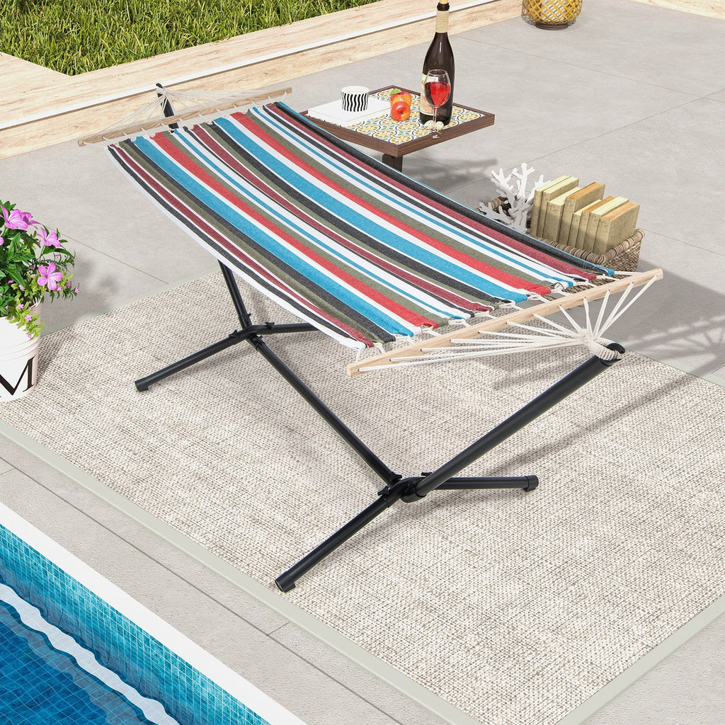 Poly Cotton Hammock with a Metal Stand and a Carrying Bag