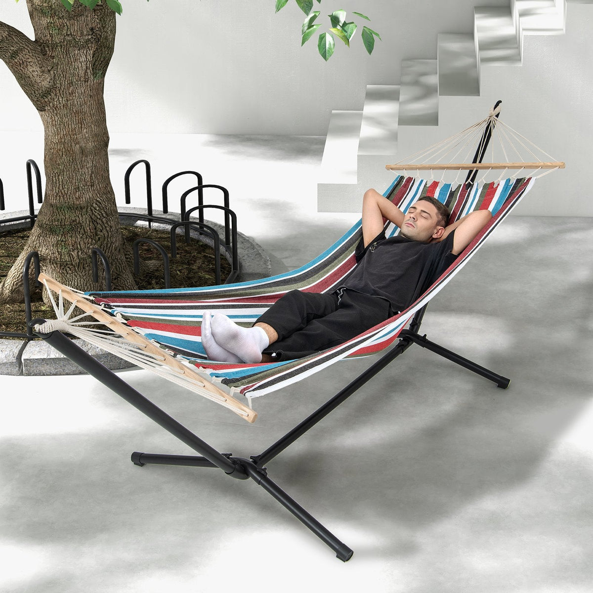 Poly Cotton Hammock with a Metal Stand and a Carrying Bag