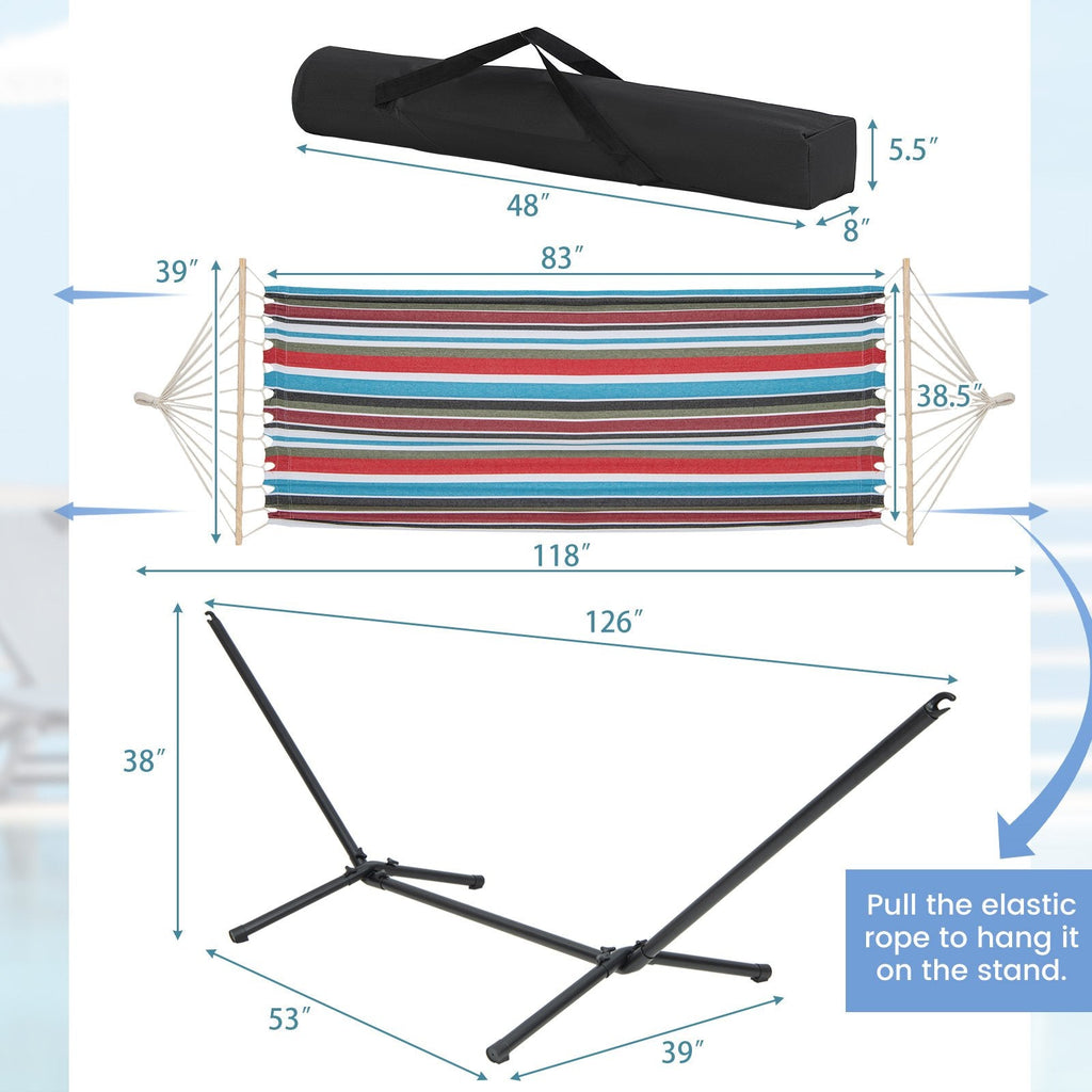 Poly Cotton Hammock with a Metal Stand and a Carrying Bag