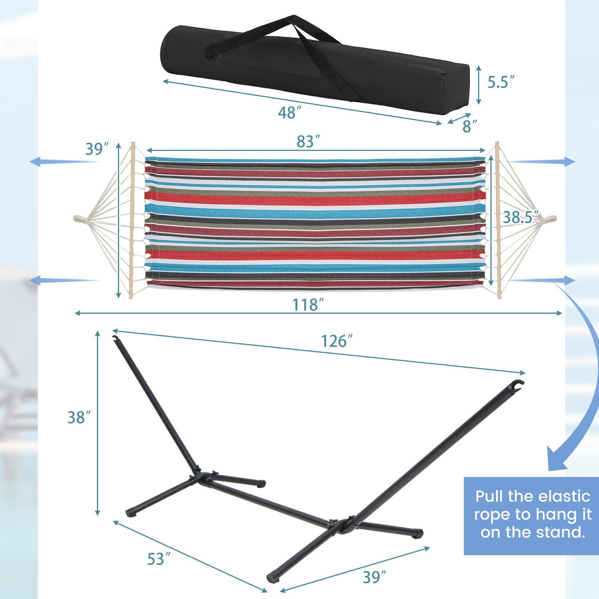 Poly Cotton Hammock with a Metal Stand and a Carrying Bag