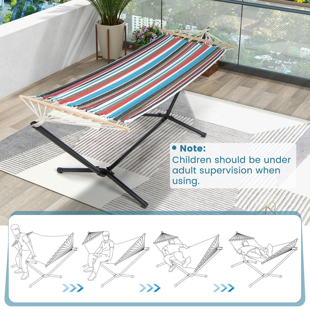 Poly Cotton Hammock with a Metal Stand and a Carrying Bag